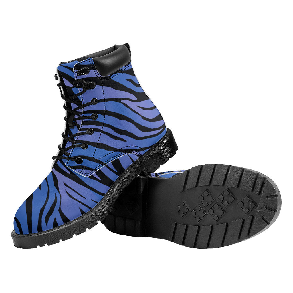 Black Blue Zebra Pattern Print Work Boots