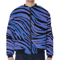 Black Blue Zebra Pattern Print Zip Sleeve Bomber Jacket