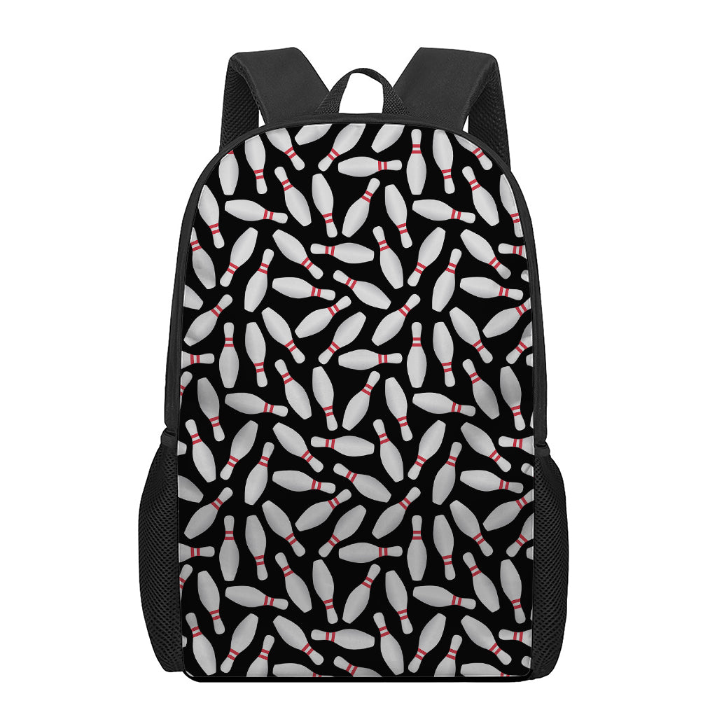 Black Bowling Pins Pattern Print 17 Inch Backpack