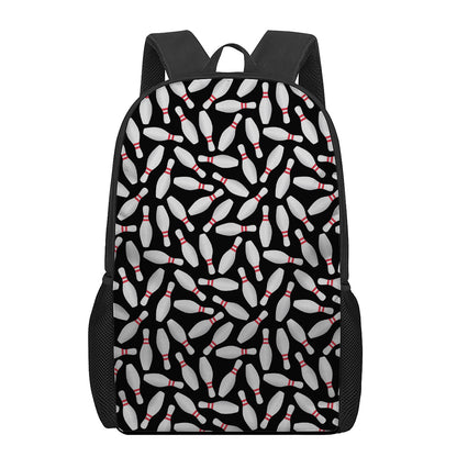 Black Bowling Pins Pattern Print 17 Inch Backpack
