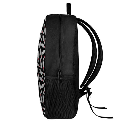 Black Bowling Pins Pattern Print 17 Inch Backpack