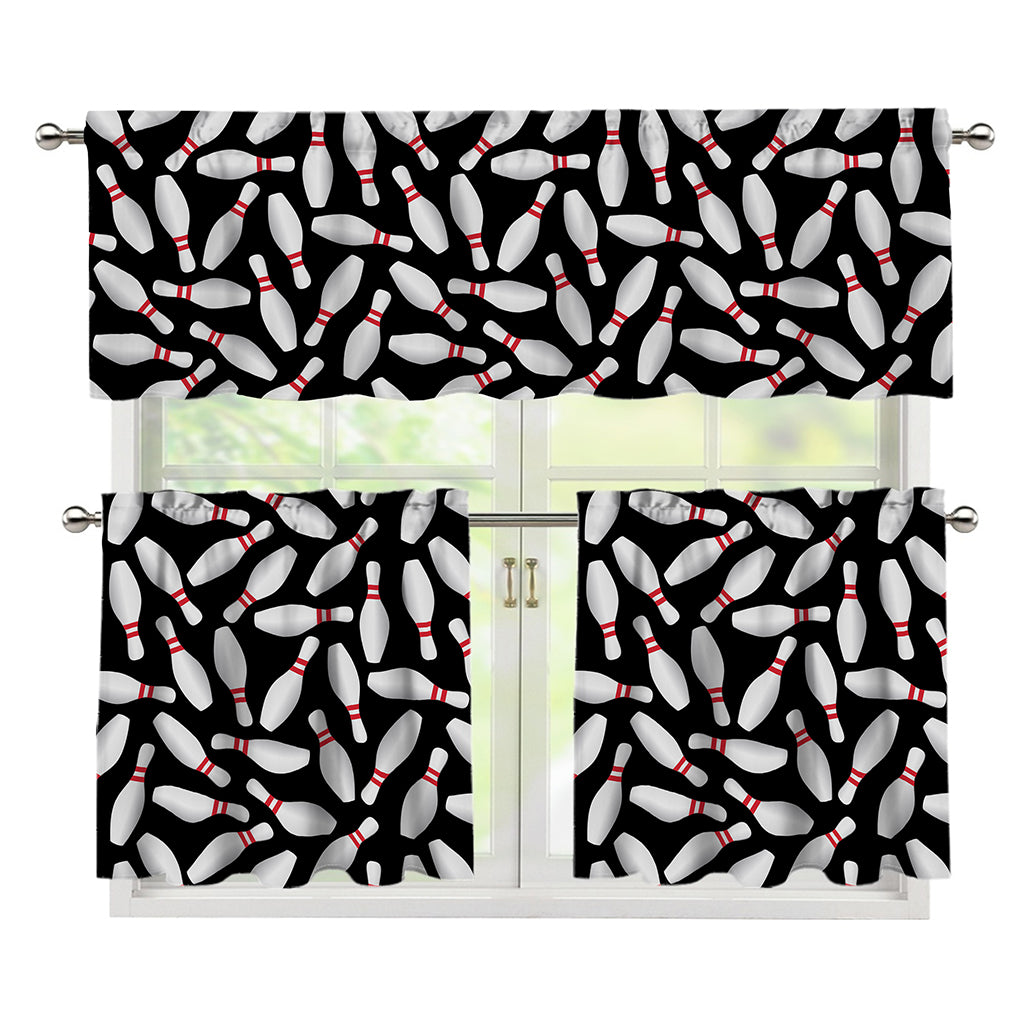 Black Bowling Pins Pattern Print 3 Piece Kitchen Curtains