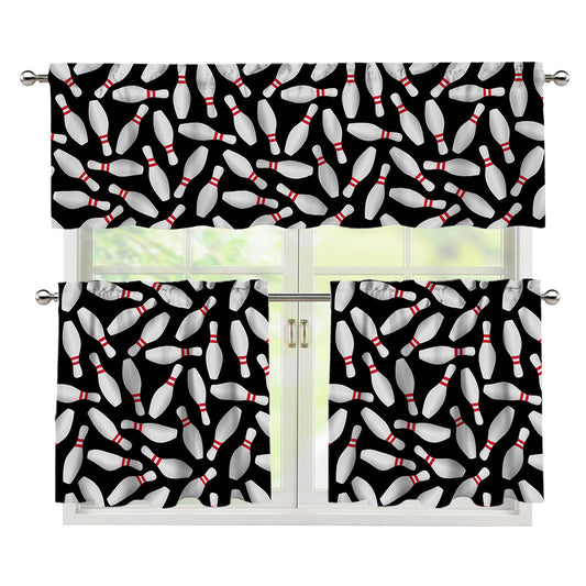 Black Bowling Pins Pattern Print 3 Piece Kitchen Curtains