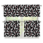 Black Bowling Pins Pattern Print 3 Piece Kitchen Curtains