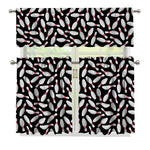 Black Bowling Pins Pattern Print 3 Piece Kitchen Curtains