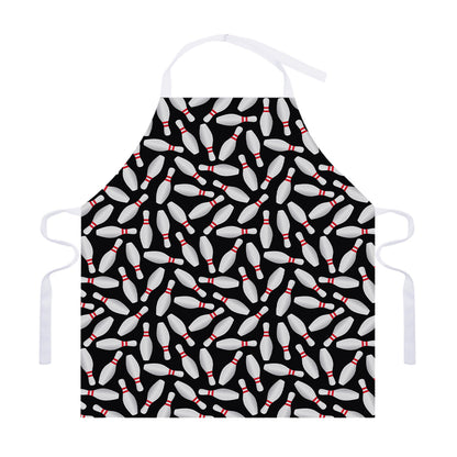 Black Bowling Pins Pattern Print Adjustable Apron