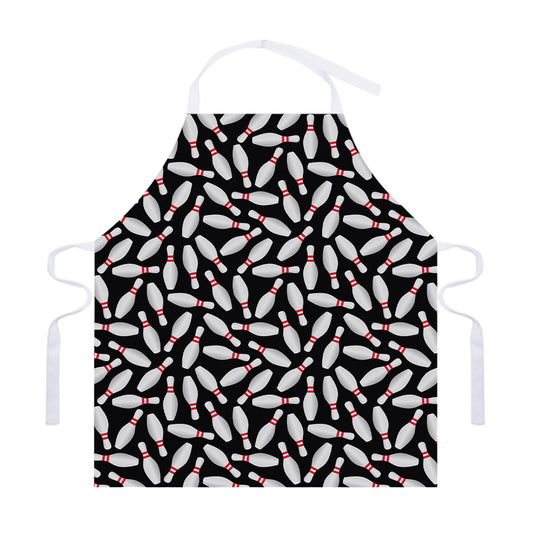 Black Bowling Pins Pattern Print Adjustable Apron