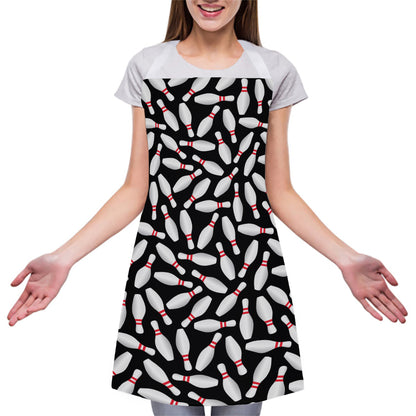 Black Bowling Pins Pattern Print Adjustable Apron