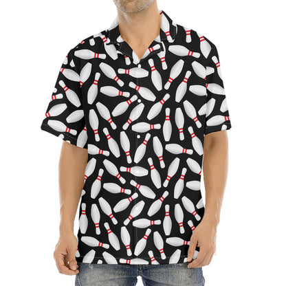 Black Bowling Pins Pattern Print Aloha Shirt