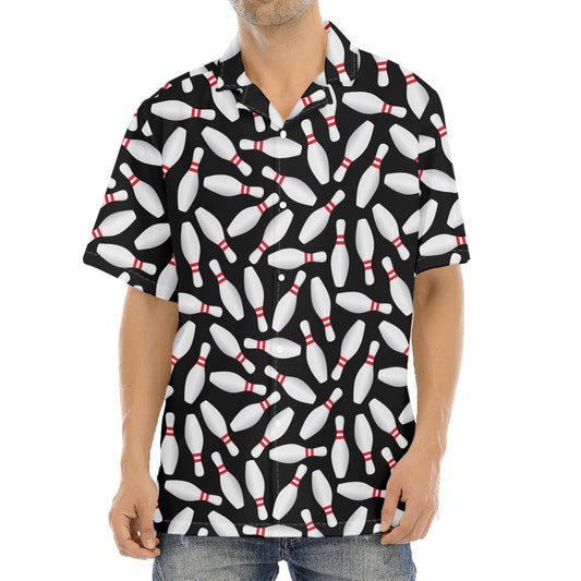 Black Bowling Pins Pattern Print Aloha Shirt