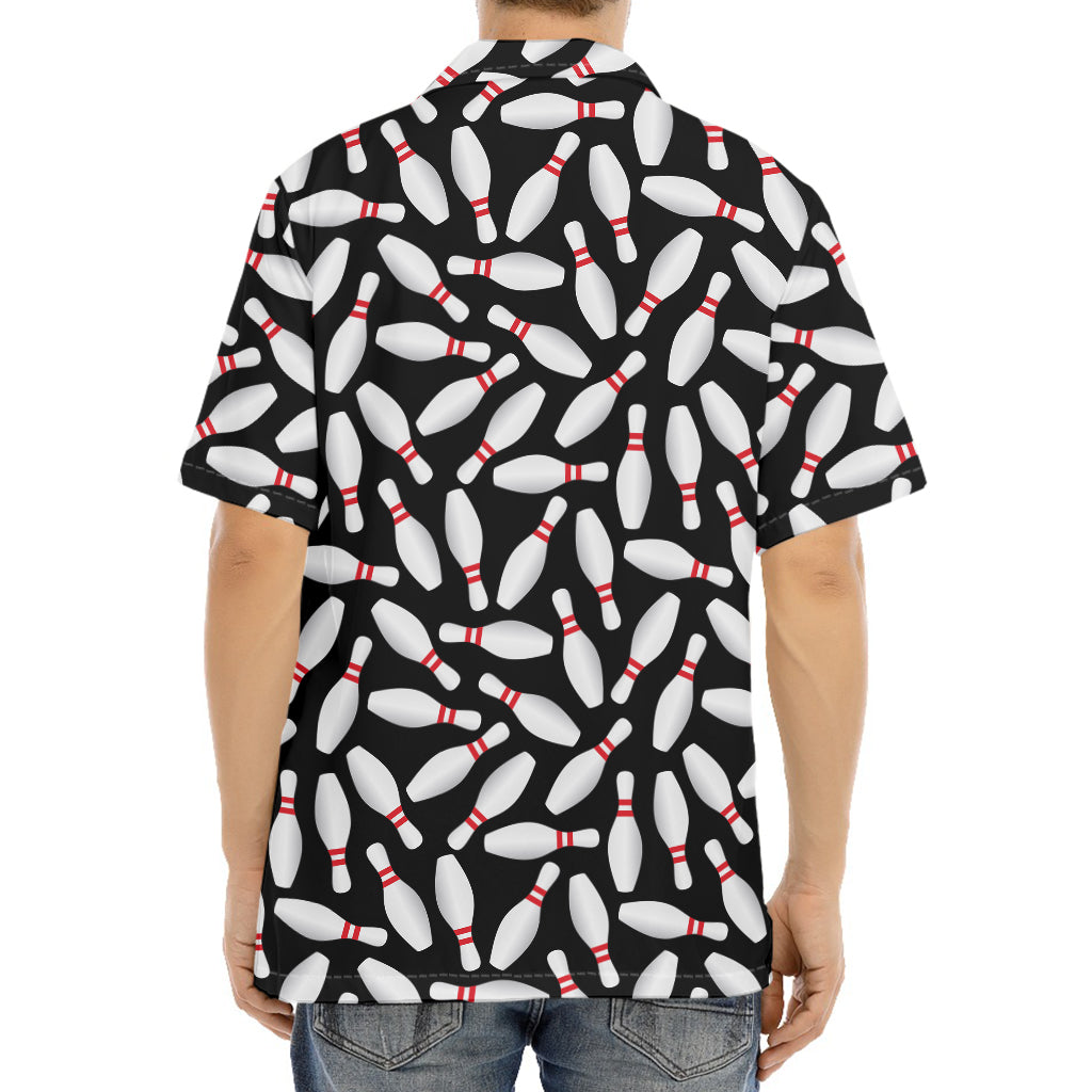 Black Bowling Pins Pattern Print Aloha Shirt
