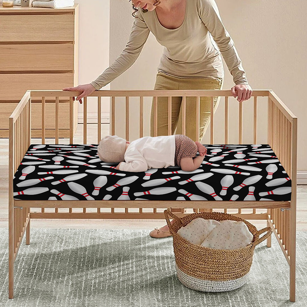 Black Bowling Pins Pattern Print Baby Crib Sheet
