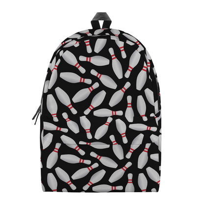 Black Bowling Pins Pattern Print Backpack