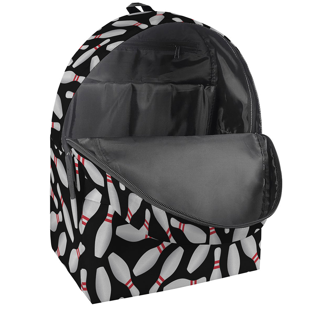Black Bowling Pins Pattern Print Backpack