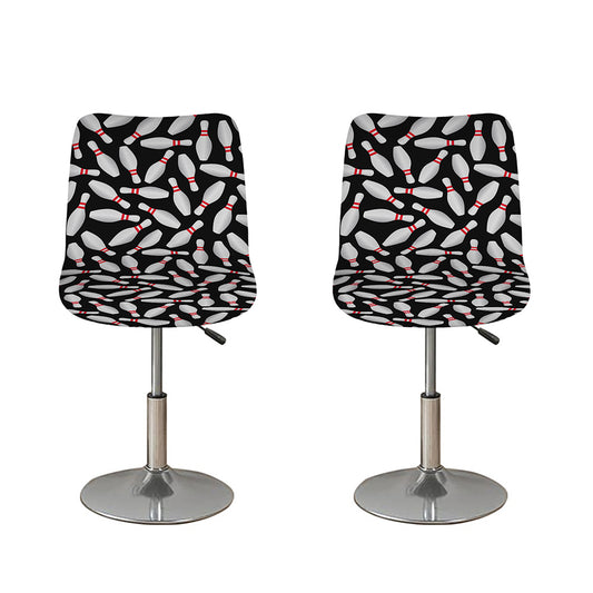 Black Bowling Pins Pattern Print Bar Stool Covers