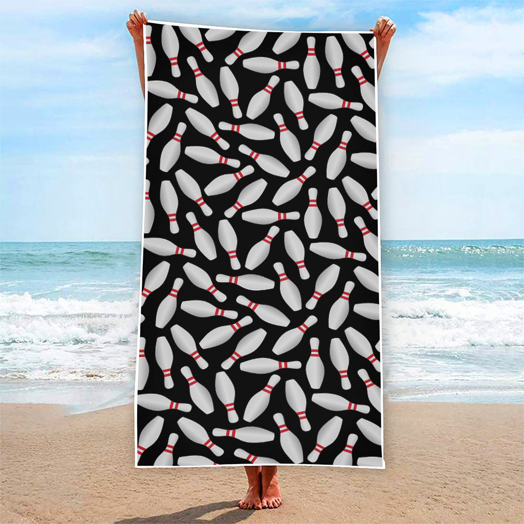 Black Bowling Pins Pattern Print Beach Towel