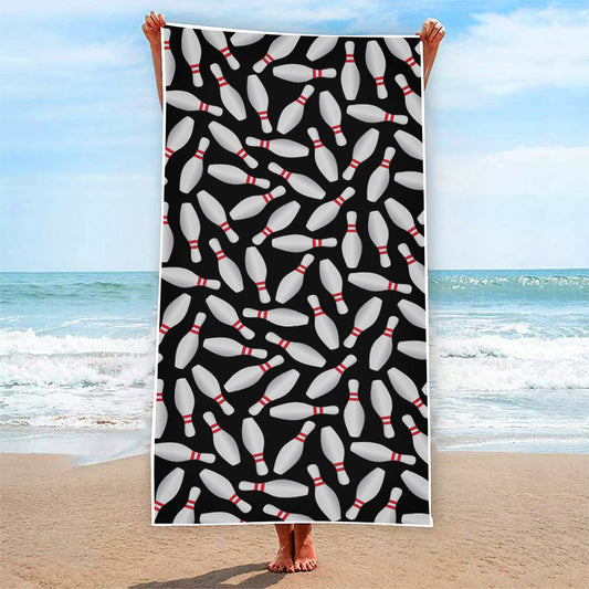 Black Bowling Pins Pattern Print Beach Towel