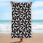 Black Bowling Pins Pattern Print Beach Towel