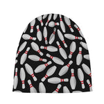 Black Bowling Pins Pattern Print Beanie