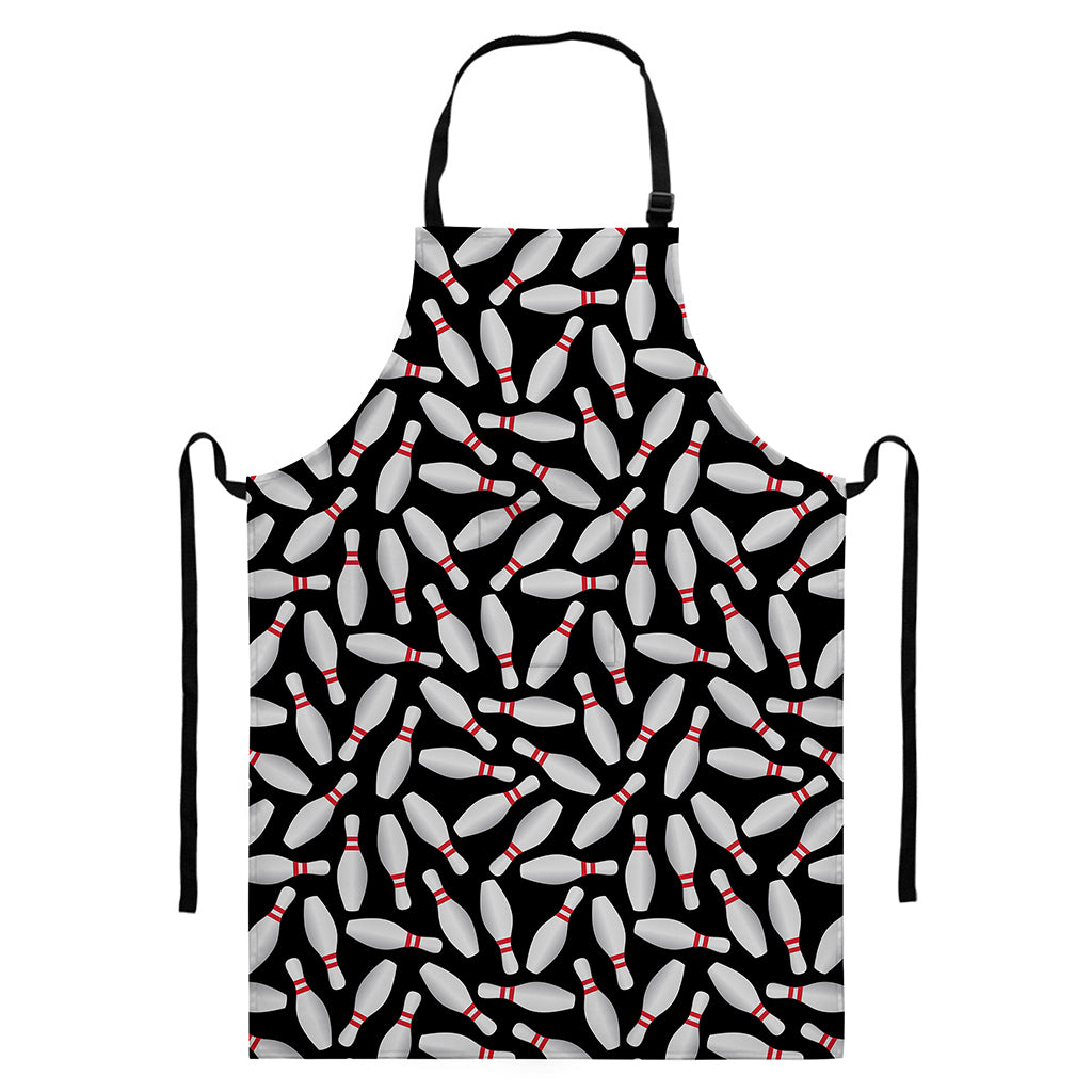 Black Bowling Pins Pattern Print Bib Apron With Pocket