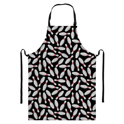 Black Bowling Pins Pattern Print Bib Apron With Pocket