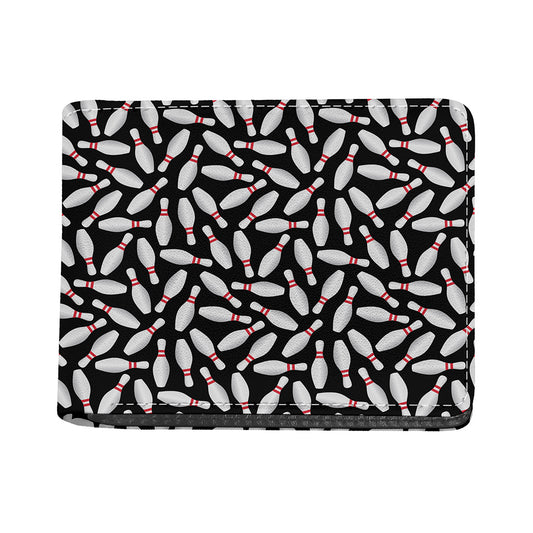 Black Bowling Pins Pattern Print Bifold Wallet