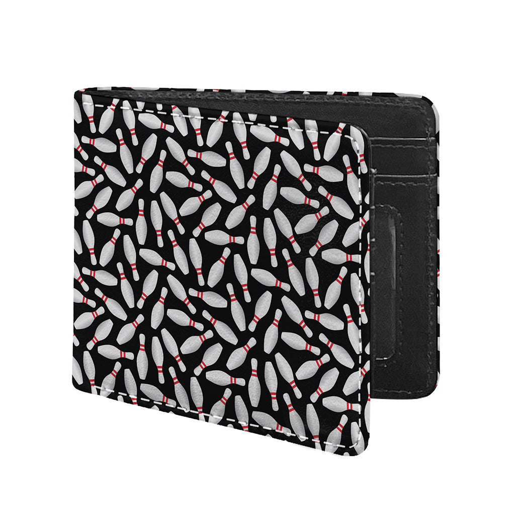 Black Bowling Pins Pattern Print Bifold Wallet