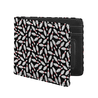 Black Bowling Pins Pattern Print Bifold Wallet