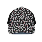 Black Bowling Pins Pattern Print Black Mesh Trucker Cap
