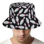 Black Bowling Pins Pattern Print Bucket Hat