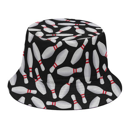 Black Bowling Pins Pattern Print Bucket Hat