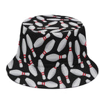 Black Bowling Pins Pattern Print Bucket Hat