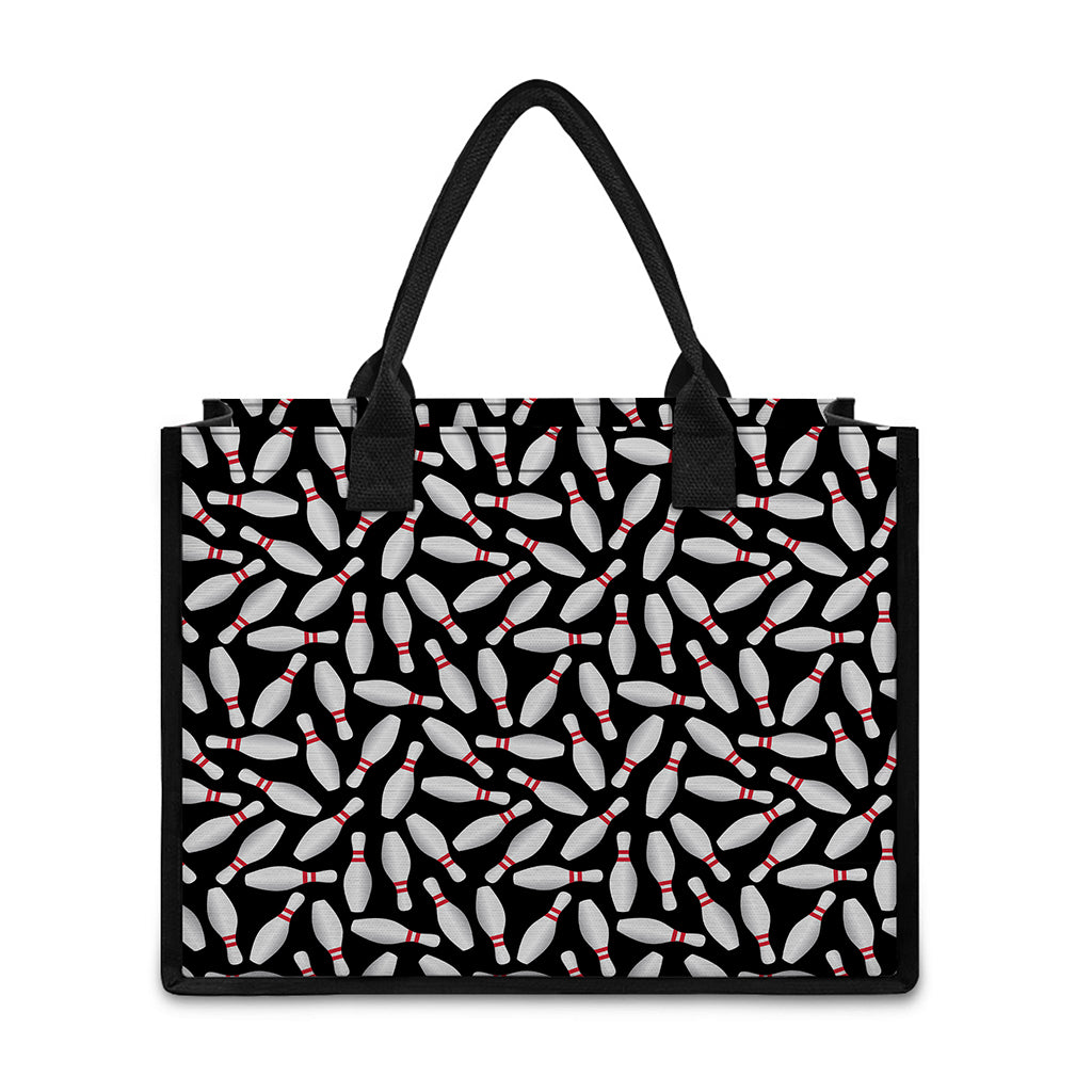 Black Bowling Pins Pattern Print Canvas Tote Bag