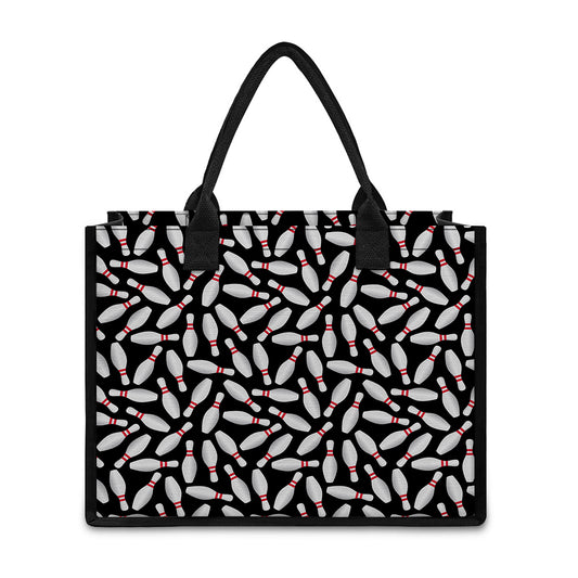 Black Bowling Pins Pattern Print Canvas Tote Bag