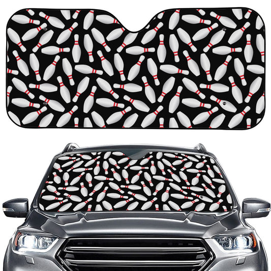 Black Bowling Pins Pattern Print Car Windshield Sun Shade