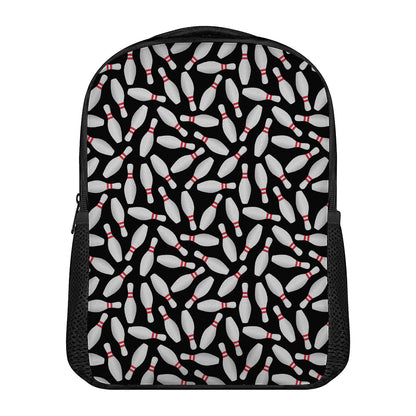 Black Bowling Pins Pattern Print Casual Backpack