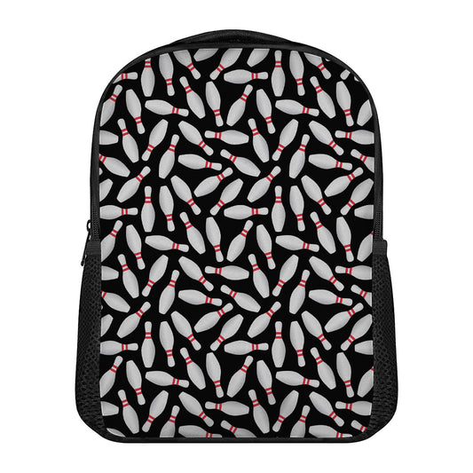 Black Bowling Pins Pattern Print Casual Backpack