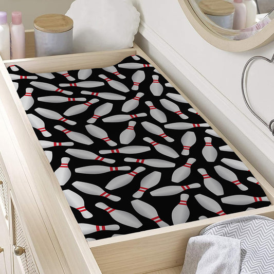 Black Bowling Pins Pattern Print Changing Pad Cover