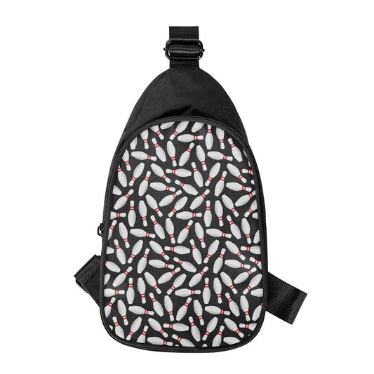 Black Bowling Pins Pattern Print Chest Bag