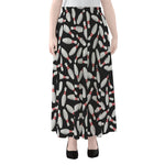 Black Bowling Pins Pattern Print Chiffon Maxi Skirt