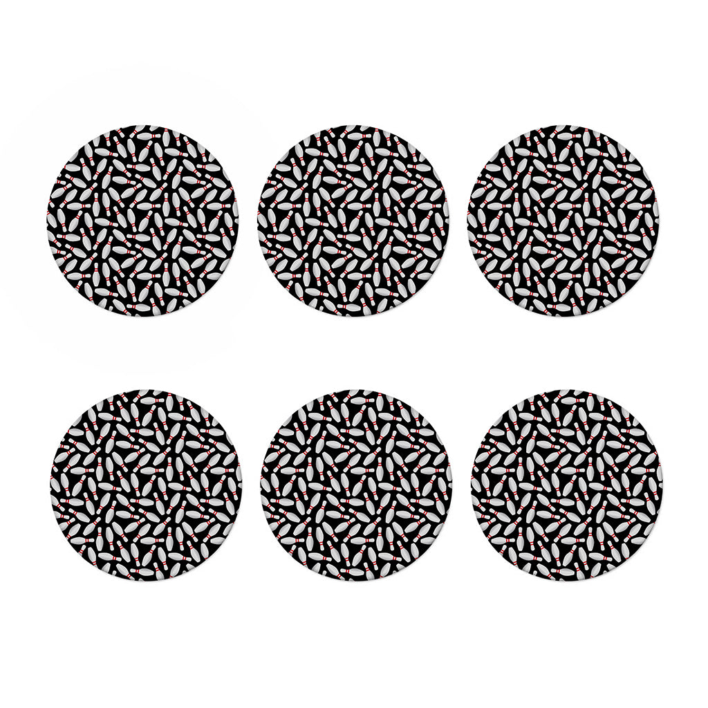 Black Bowling Pins Pattern Print Coaster Set
