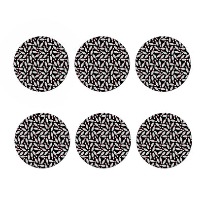 Black Bowling Pins Pattern Print Coaster Set