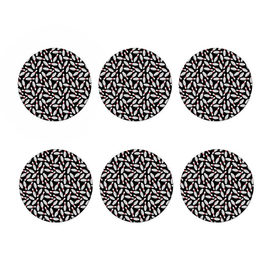 Black Bowling Pins Pattern Print Coaster Set