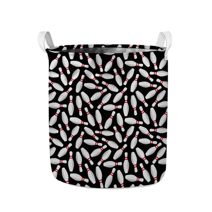 Black Bowling Pins Pattern Print Collapsible Laundry Basket