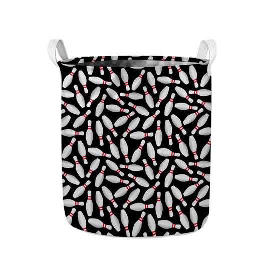 Black Bowling Pins Pattern Print Collapsible Laundry Basket