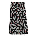 Black Bowling Pins Pattern Print Cotton Front Slit Maxi Skirt