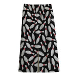 Black Bowling Pins Pattern Print Cotton Front Slit Maxi Skirt