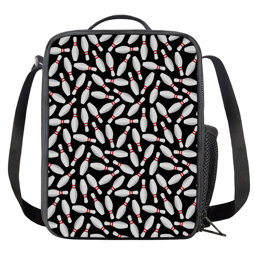 Black Bowling Pins Pattern Print Crossbody Lunch Bag