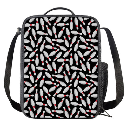 Black Bowling Pins Pattern Print Crossbody Lunch Bag
