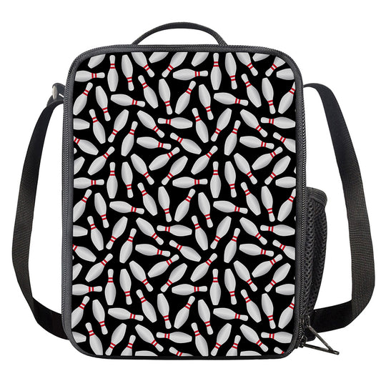 Black Bowling Pins Pattern Print Crossbody Lunch Bag